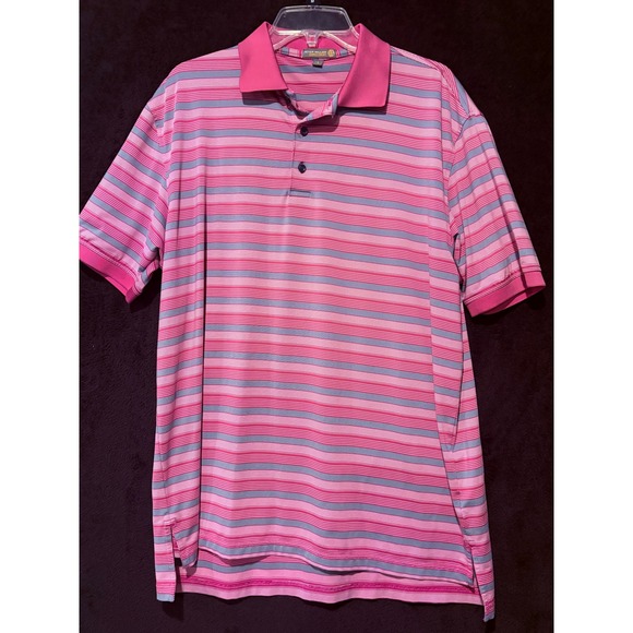 Peter Millar Summer Comfort Striped Golf Polo Shirt Pink Blue Mens L - Picture 1 of 8